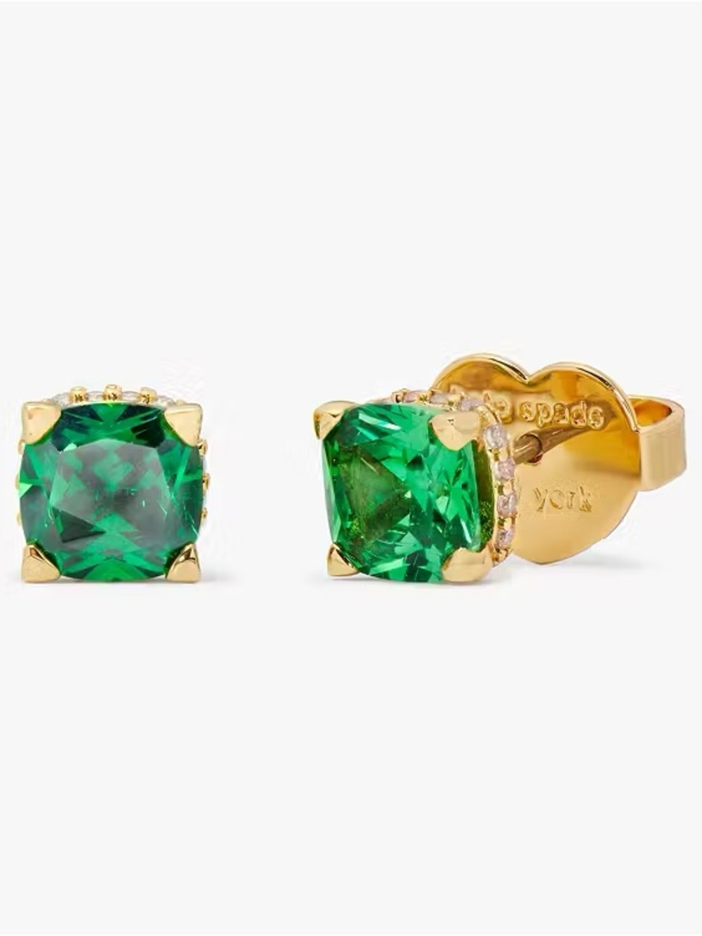 kate spade Gold-Tone Emerald Green Cushion Stud Earrings